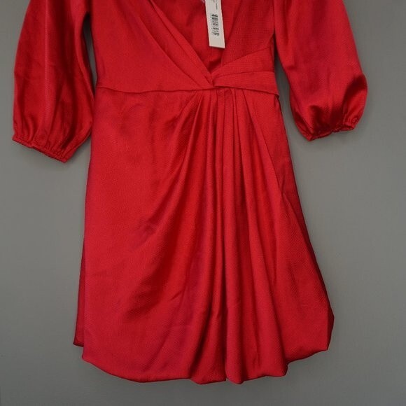 ML MONIQUE LHUILLIER Fuchsia Pink Draped Hammered-Satin Mini Dress size 0 NWT - Picture 8 of 11